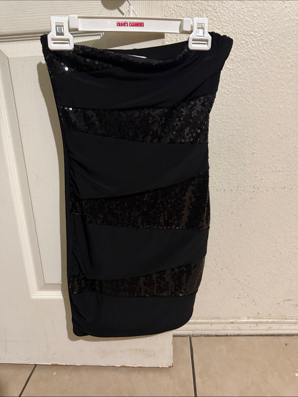 Papaya Black Sequin Strapless Mini Dress